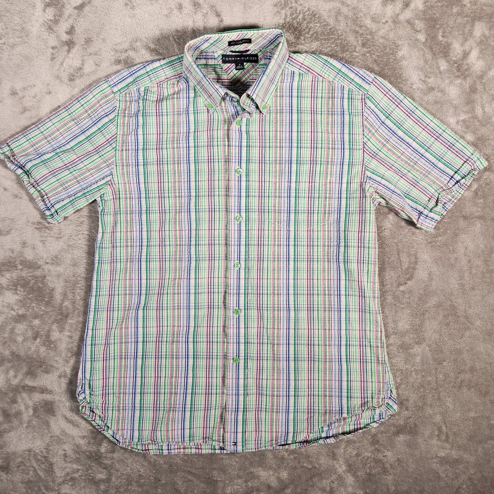 Tommy Hilfiger Shirt Mens Medium‎ Plaid Button Down Short Sleeve